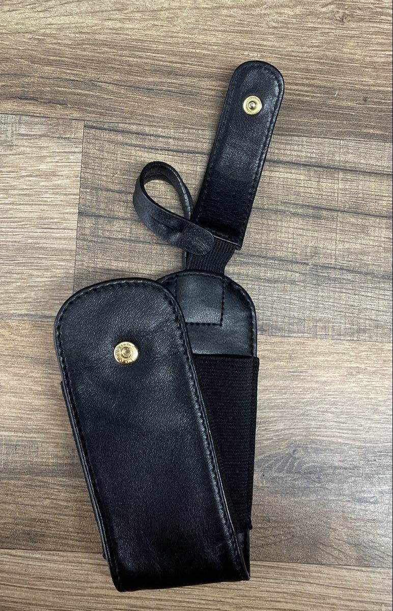 Etienne Aigner Black Leather Phone Holder Case Pouch Gold Hardware