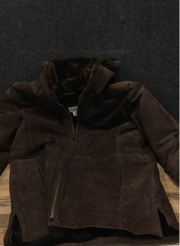 St. Johns Bay Women's Brown Washable Suede Hooded Faux Fur Jacket Sz L