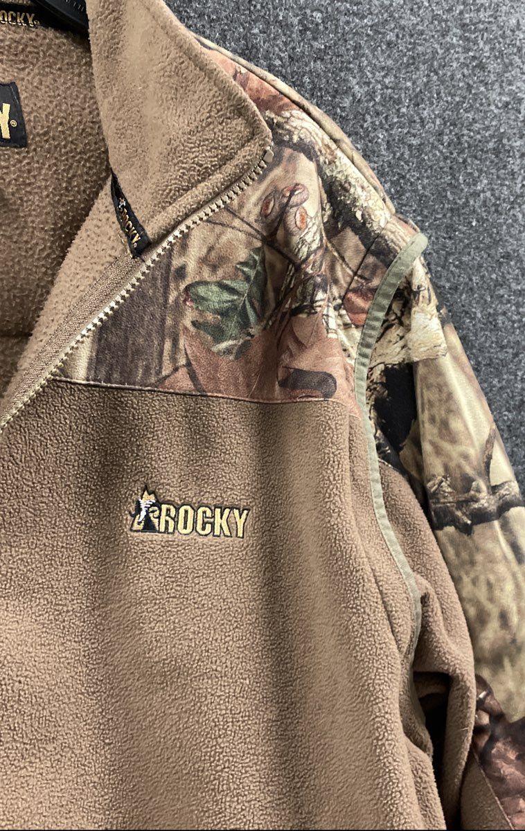 Rocky Men's Brown Mossy Oak Camo Full Zip Fleece Jacket Hunting Sz XL