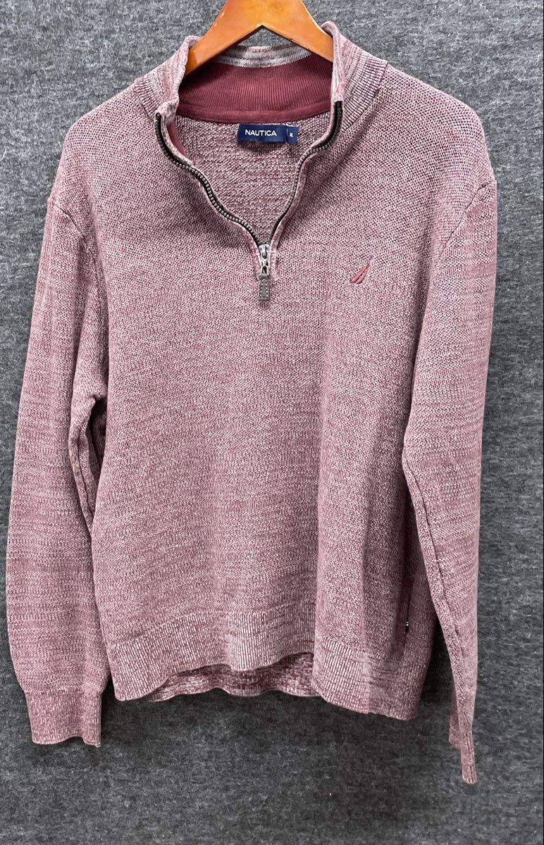 Nautica Men's Quarter Zip Sweater Pullover Red Marled Long Sleeve Size XL