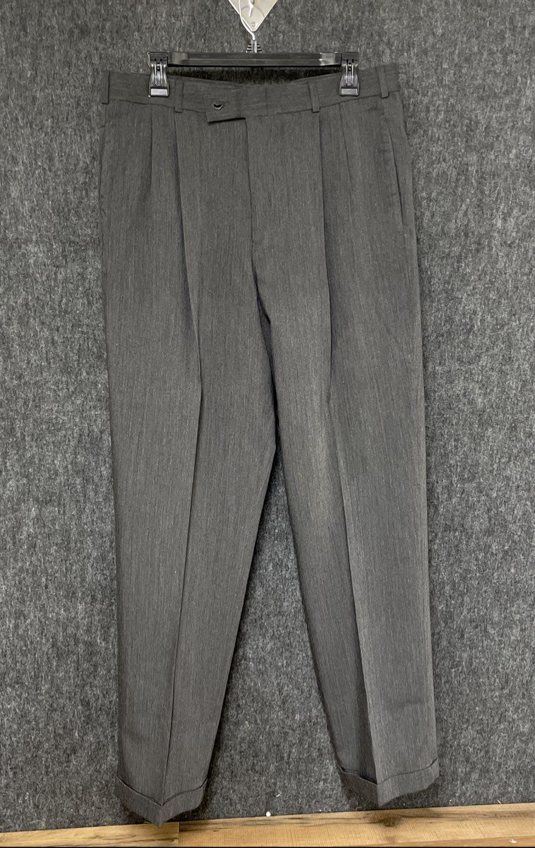 Vintage Y2K Slates Men's Gray Pleated Pants Classic Fit Wool Blend Sz 34x32