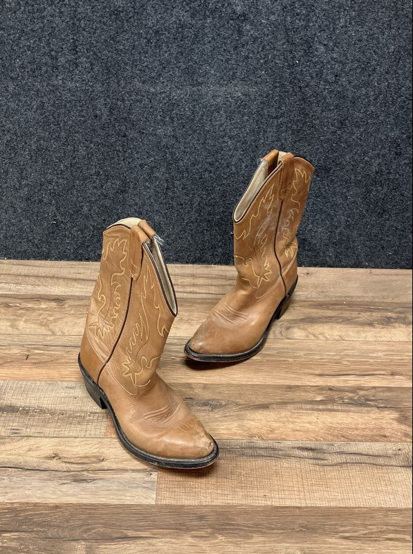 Old West CCY8129G Tan Leather Western Cowboy Boots Youth Size 5.5