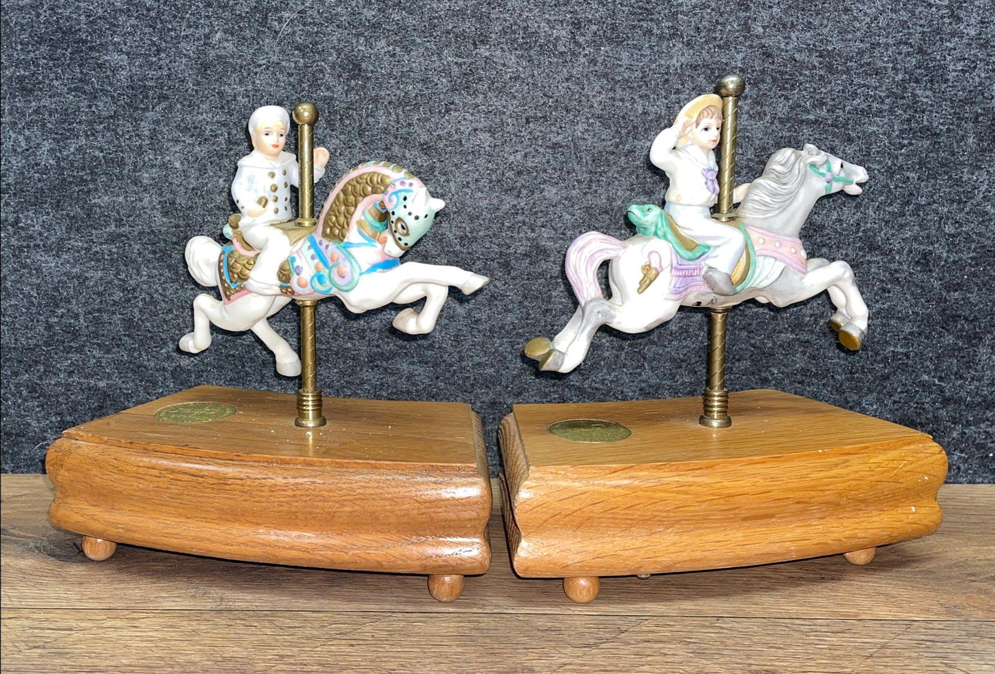 Vintage 1985 American Carousel Porcelain Horse Music Box Lot of 2