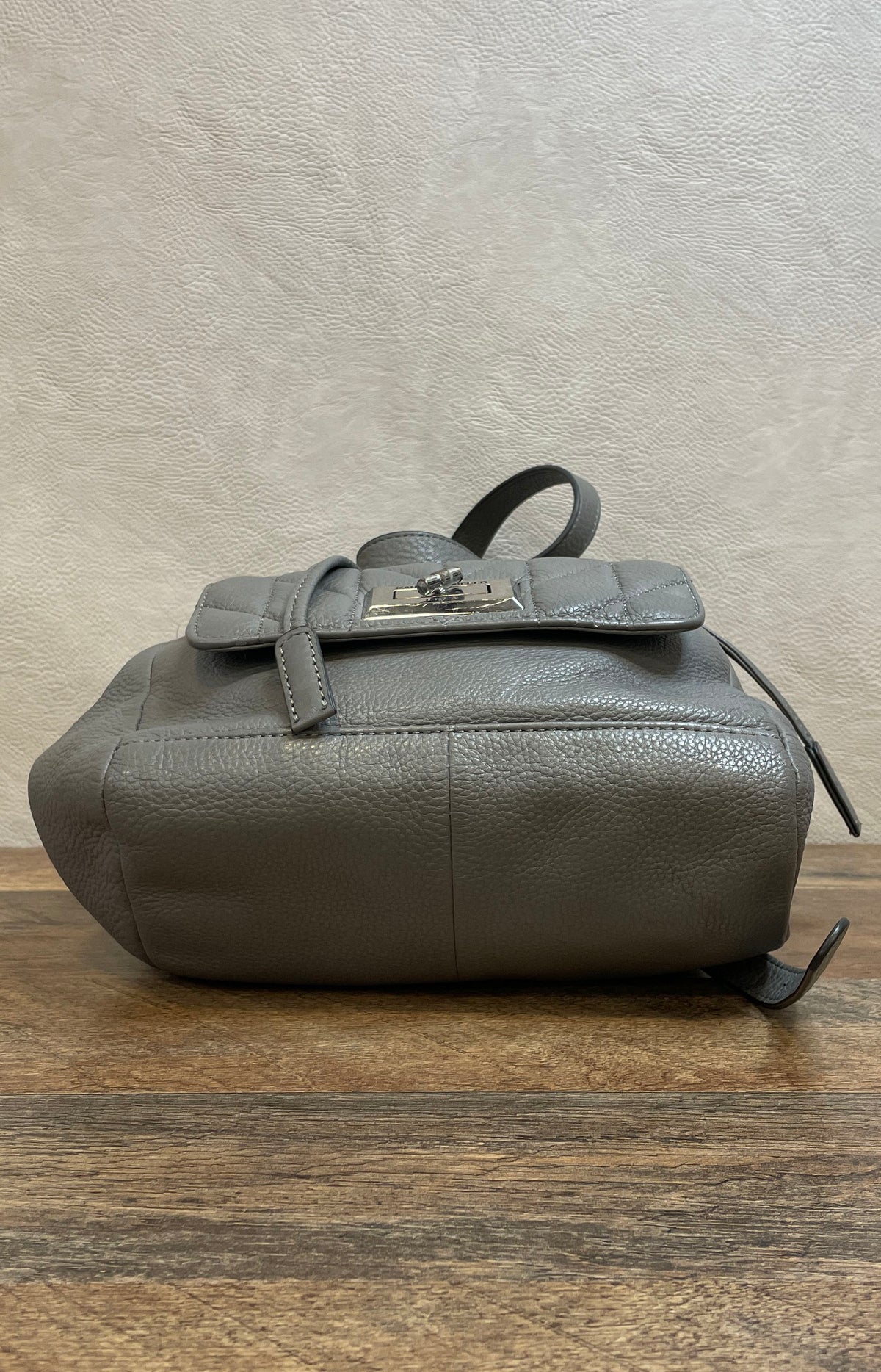 Karl Lagerfeld Gray Pebbled Leather Quilted Mini Backpack Silver Hardware