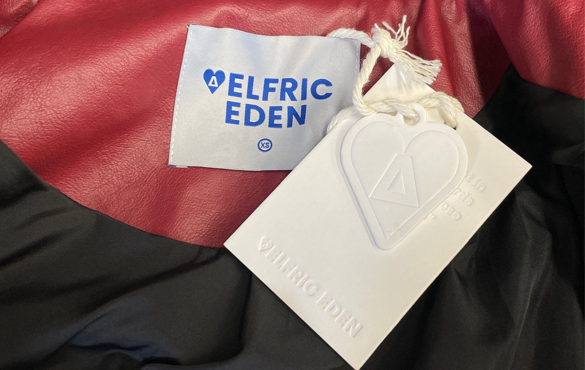 Elfric Eden Men's Faux Leather Varsity Racing Jacket Burgundy Patch NWT Sz XS