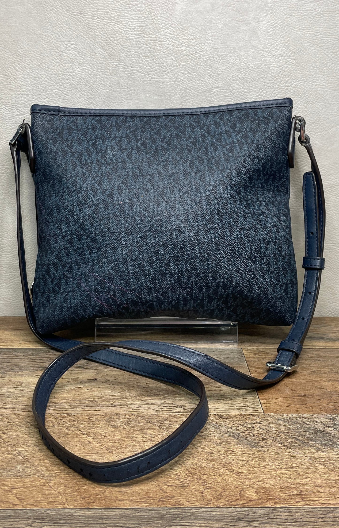 Michael Kors Navy Signature Monogram Bedford Crossbody Bag Blue White Stripe