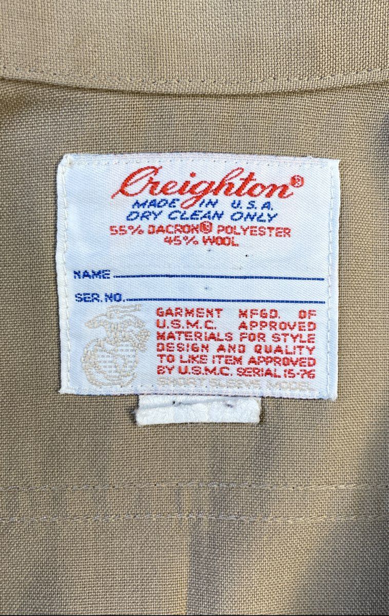 Vintage Creighton Men's USMC Khaki Short Sleeve Dress Uniform Shirt Dacron Wool