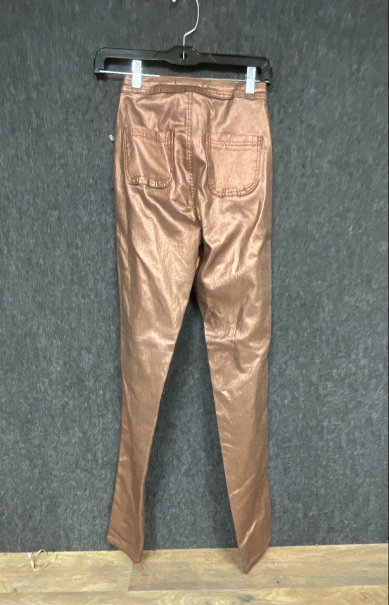 JC & JQ Women's Rose Gold Metallic Coated High Rise Skinny Jeans Sz S