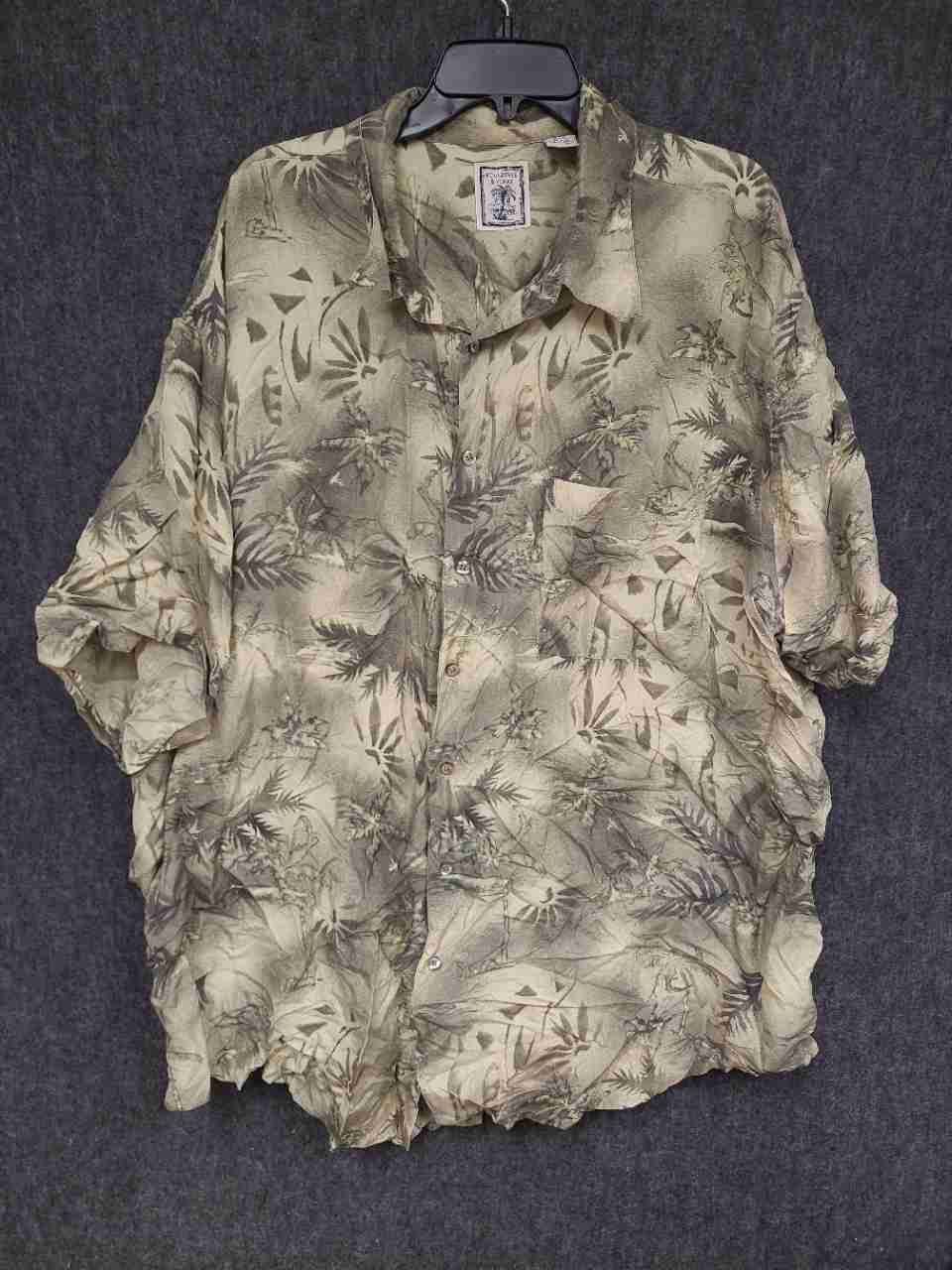 Roundtree & Yorke Men's Sage Green Tropical Palm 100% Silk Shirt Sz 3XLT