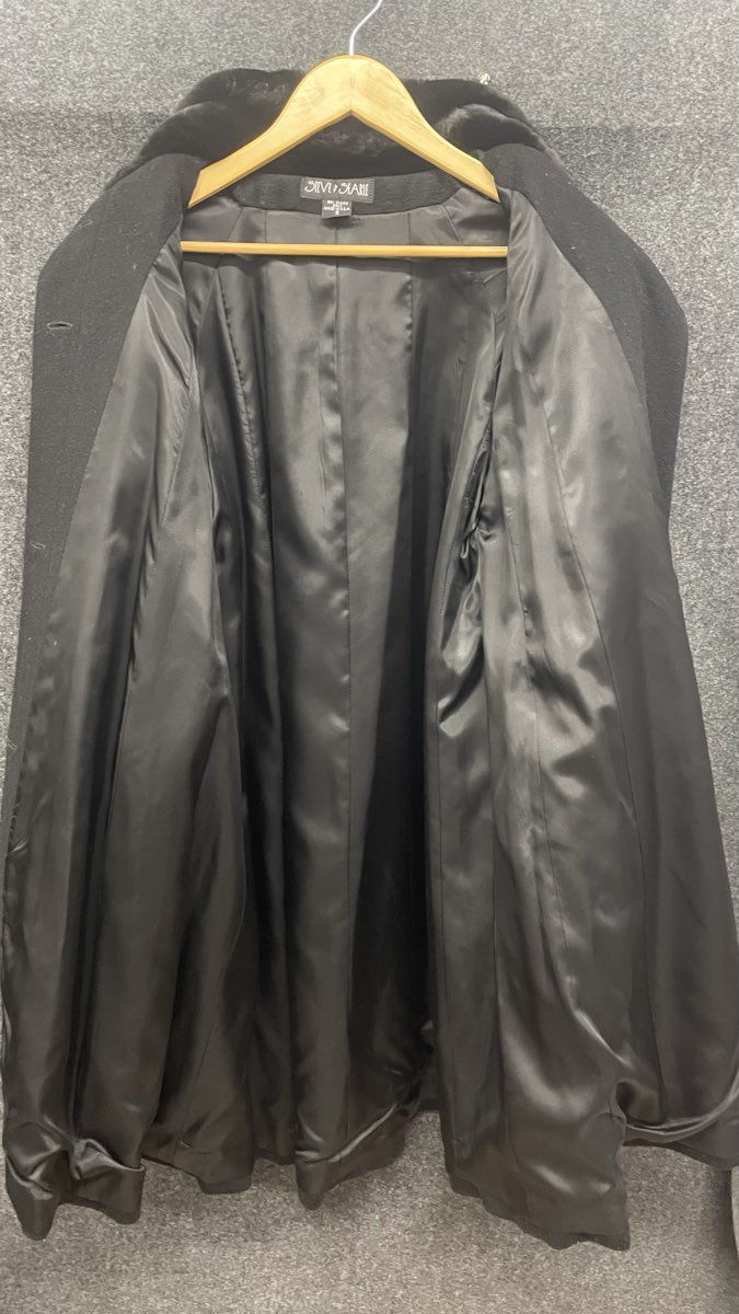 Vintage 90s Steve by Searle Women's Black Wool Coat Faux Fur Trim Sz 2