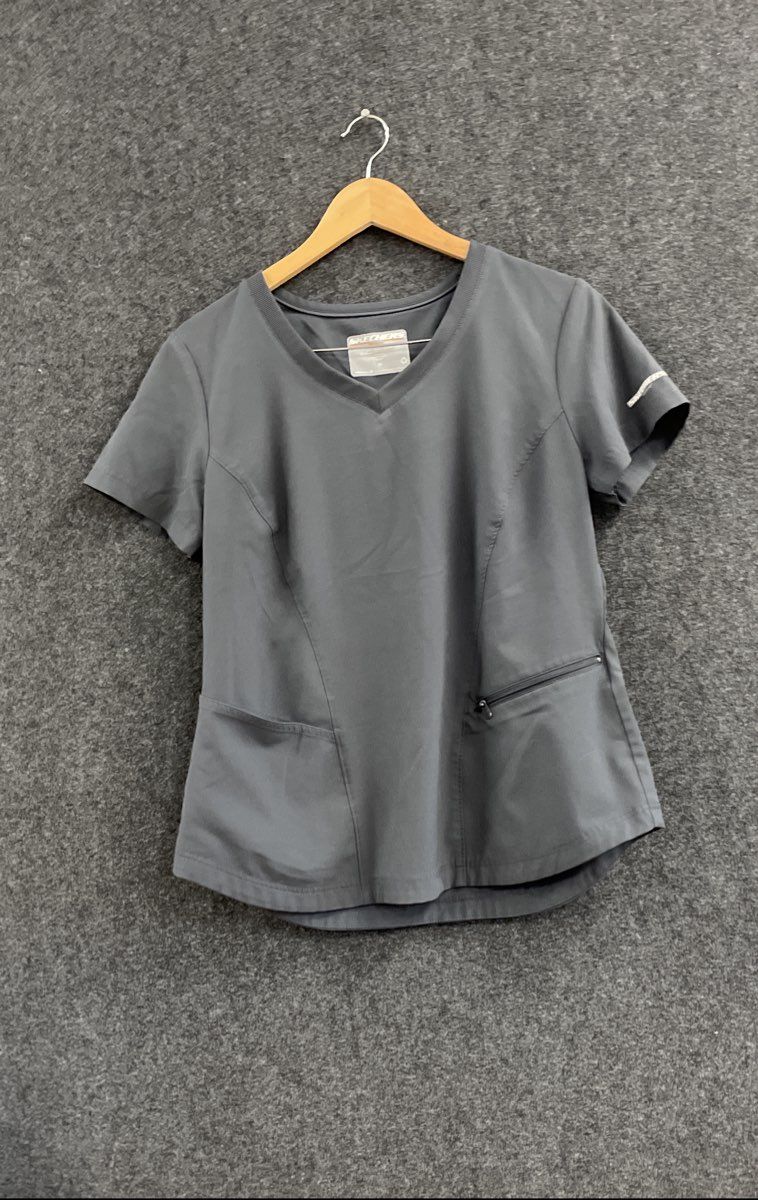 Skechers by Barco Women's Scrub Top Charcoal Gray V-Neck Zipper Pocket Size M