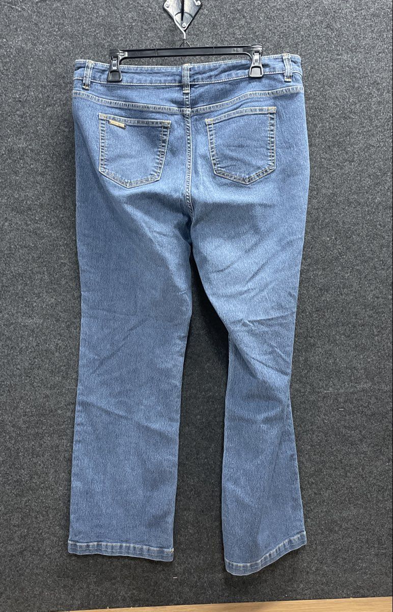 Michael Kors Women's Blue Patch Pocket Wide Leg Flare Denim Jeans Size 14