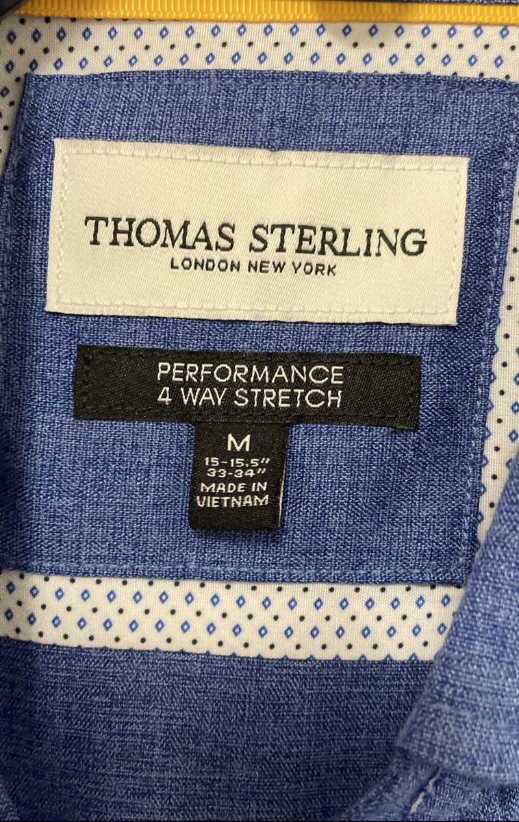 Thomas Sterling Men's Blue 4-Way Stretch Short Sleeve Shirt Sz M NWT