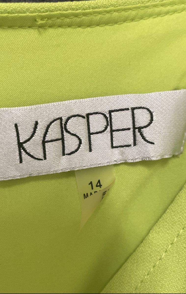 Kasper Women's Neon Green Sleeveless V-Neck Crepe Sheath Dress Size 14