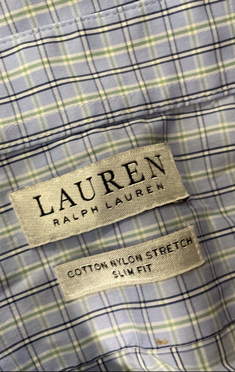 Ralph Lauren Men's Blue Green Plaid Slim Fit Cotton Nylon Stretch Shirt Sz XL