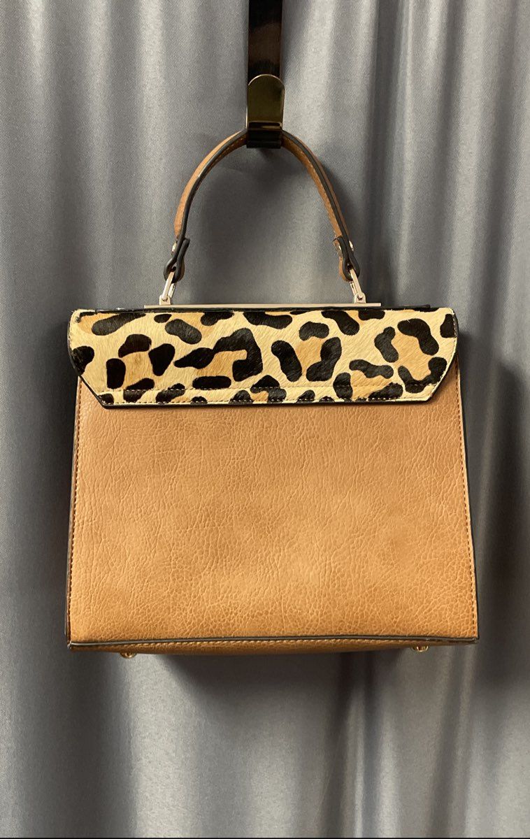 Dune London Tan Leopard Print Satchel Bag with Strap & Wallet Gold Hardware
