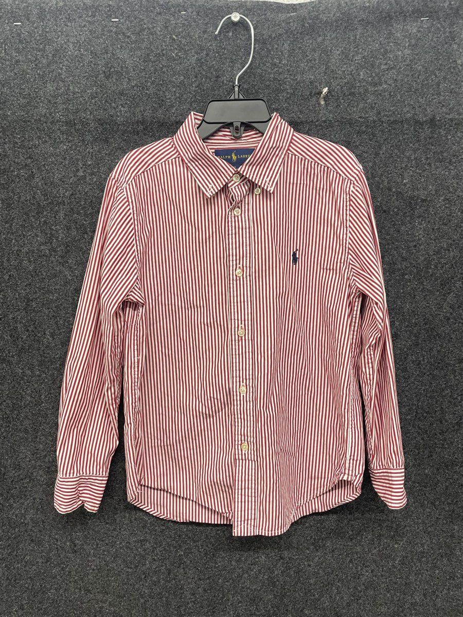 Polo Ralph Lauren Junior Boys Red White Striped Button Up Shirt Sz 7