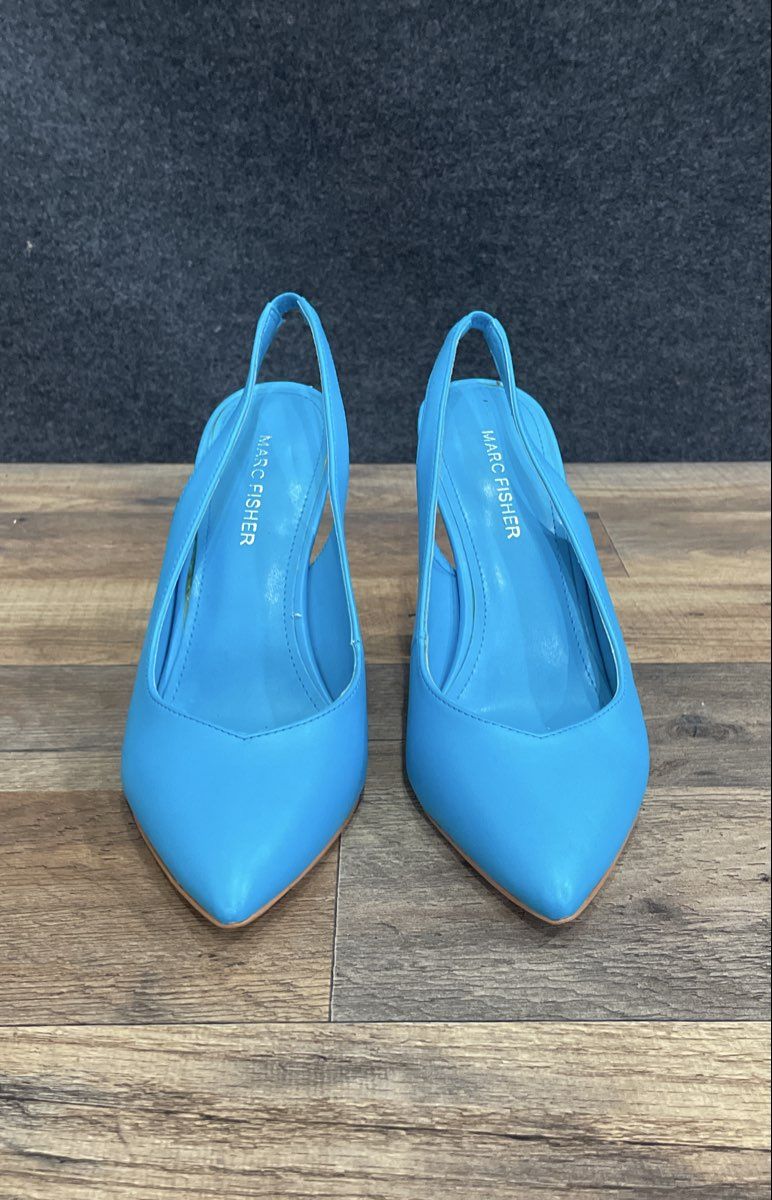 Marc Fisher Blue Pointed Toe Slingback Flared Heel Pumps Women's Size 8.5 M
