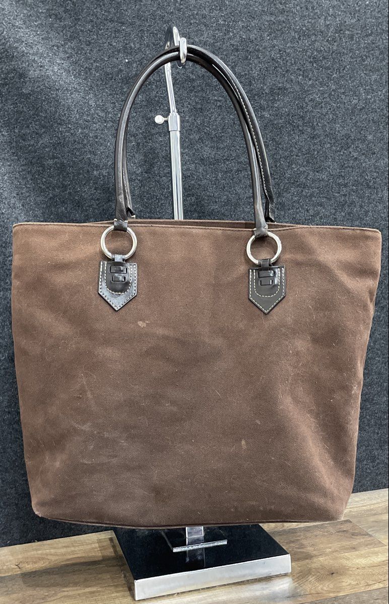 Banana Republic Brown Canvas Large Tote Bag Leather Handles Silver Hardware
