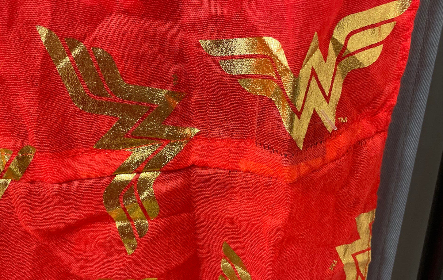 Bioworld Women's Wonder Woman Red Gold Metallic Logo Sheer Scarf OSFM