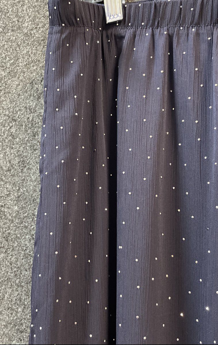 MSK Women's Navy Blue Studded Polka Dot Wide Leg Palazzo Pants NWT Sz XL
