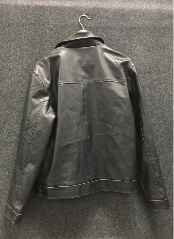 Kenneth Cole Reaction Men's Black Faux Leather Full Zip Collared Jacket Sz M