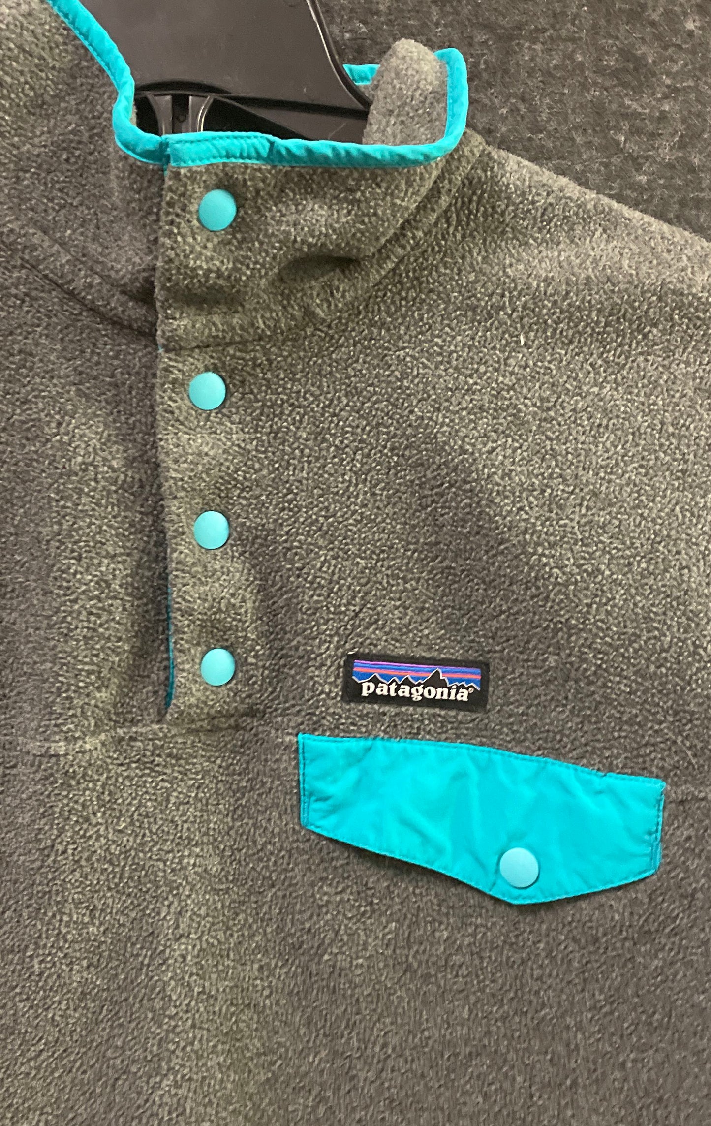 Patagonia Women's Synchilla Snap-T Fleece Pullover Gray Turquoise Blue Sz XS