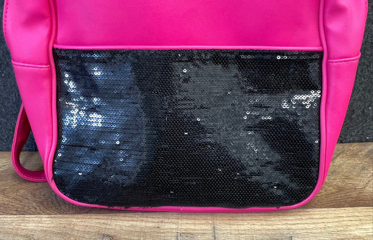 Juicy Couture Pink Faux Leather Backpack Black Sequin Gold Tone Hardware