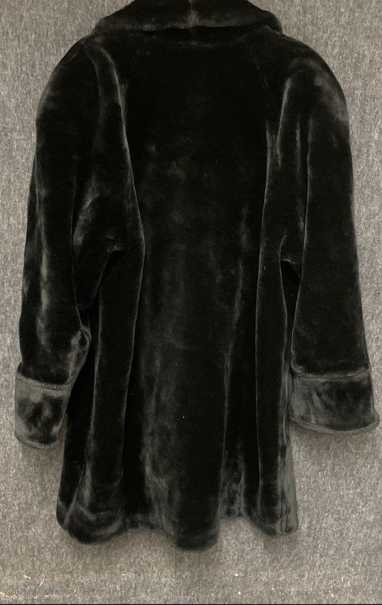 Vintage 80s Donnybrook Women's Black Faux Fur Shawl Collar Coat USA Size M