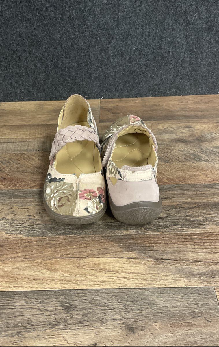 Hotter Floral Mary Jane Braided Strap Comfort Flats Purple Beige UK Size 5.5