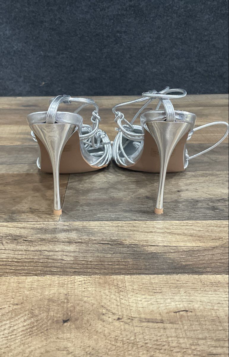 PrettyLittleThing Silver Pointed Toe Strappy Lace Up Heels Women's Size 8