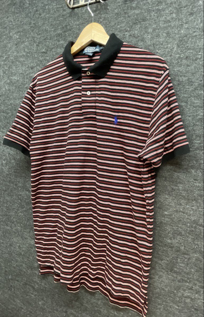 Polo Ralph Lauren Men's Black Red White Striped Short Sleeve Polo Shirt Sz L