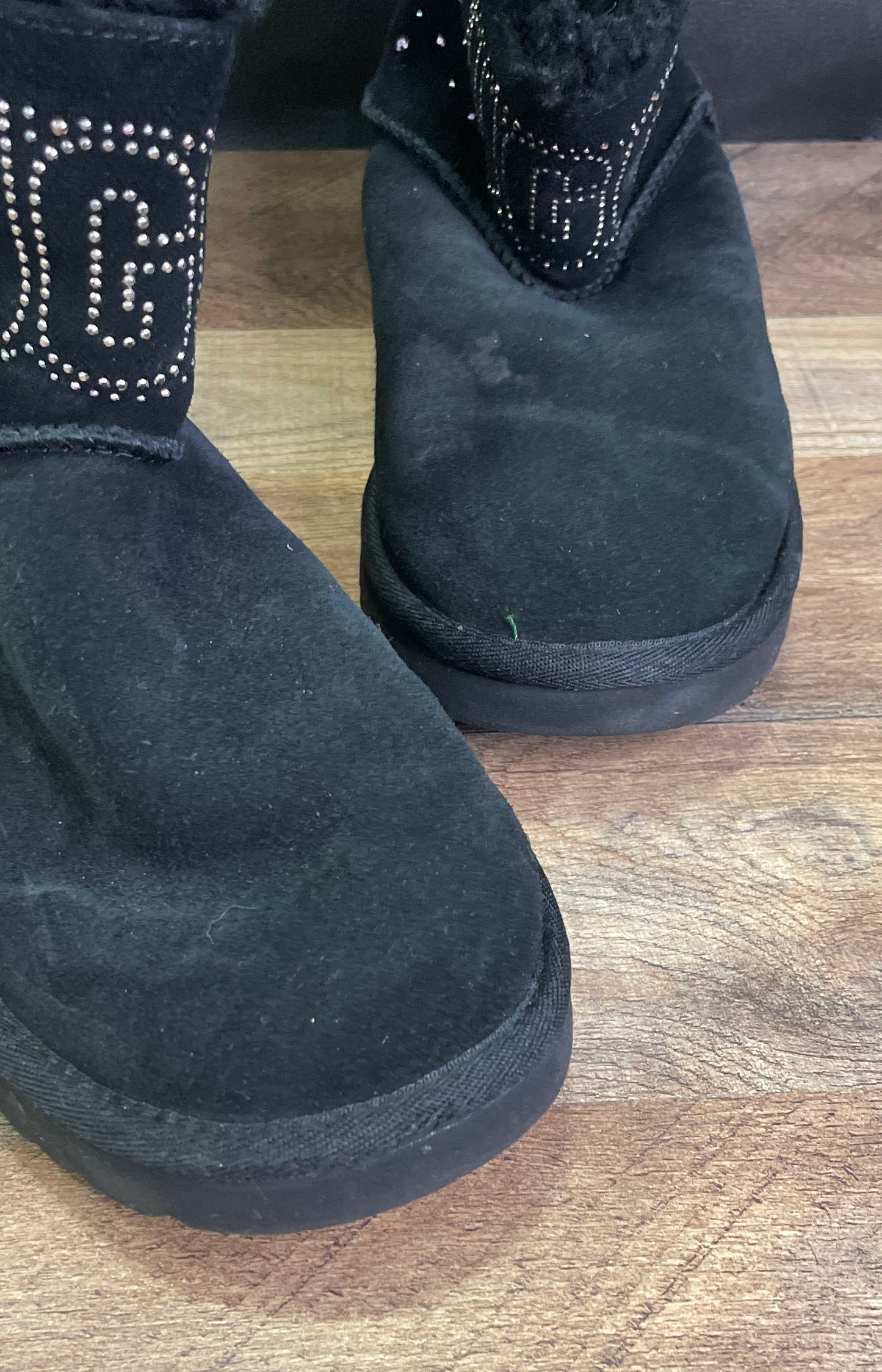 UGG Classic Mini Crystal Graphic Black Suede Boots Women's Size 7