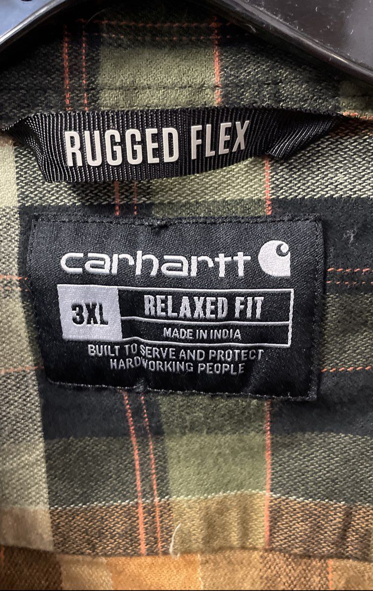 Carhartt Men's Brown Green Plaid Rugged Flex Relaxed Fit Flannel Shirt Sz 3XL