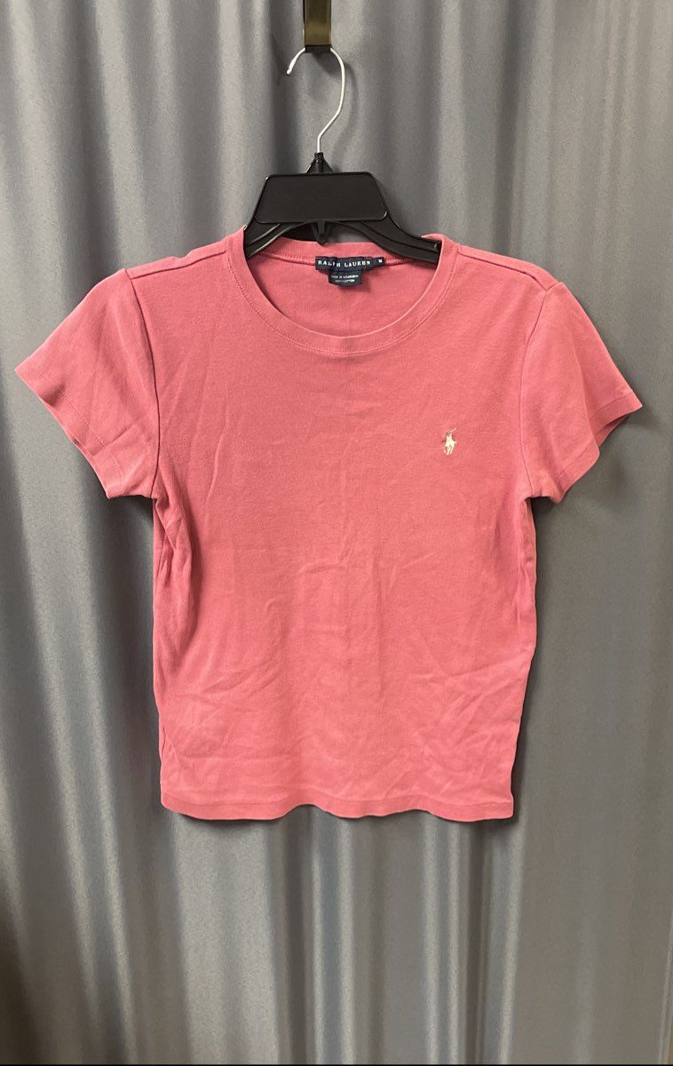 Ralph Lauren Women's Pink Cotton Crew Neck Short Sleeve T-Shirt Pony Logo Sz M