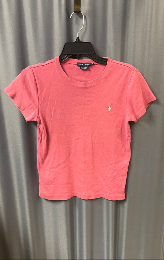 Ralph Lauren Women's Pink Cotton Crew Neck Short Sleeve T-Shirt Pony Logo Sz M
