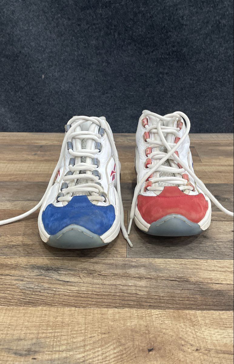 Reebok Question Mid Double Cross White Blue Red Basketball Shoes Size 5