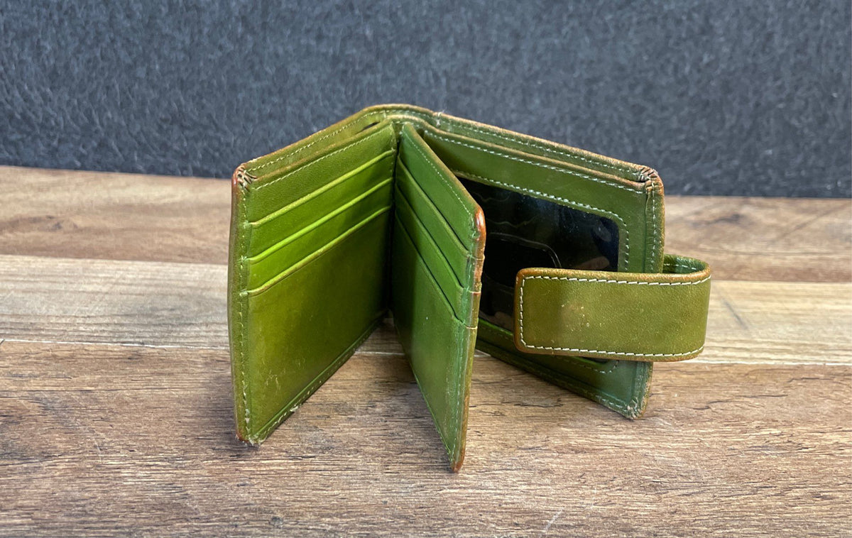 Fossil Patchwork Leather Tri-Fold & Green Bifold Wallet Purse Lot of 2