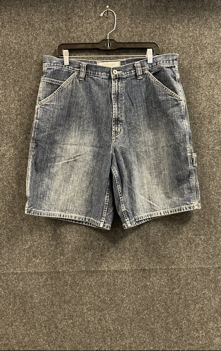 Vintage Y2K Urban Up Men's Blue Denim Carpenter Utility Shorts Sz 36