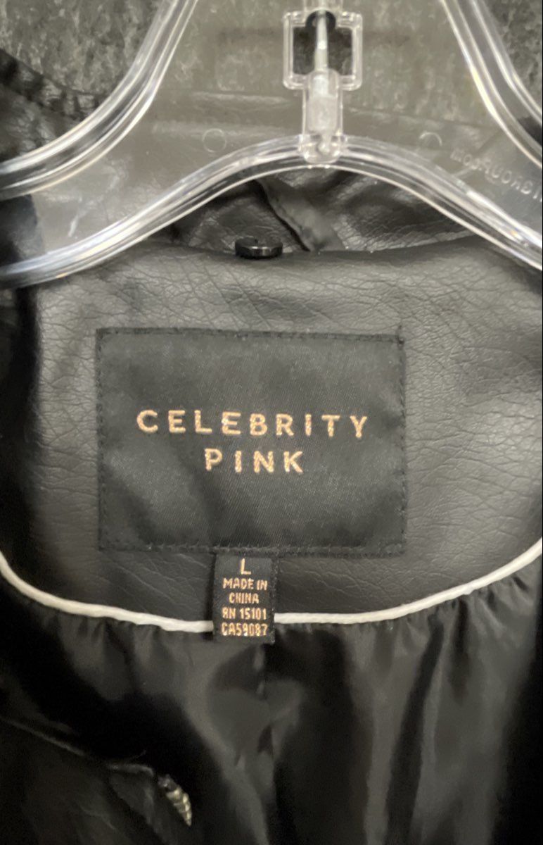 Celebrity Pink Women's Black Faux Leather Quilted Moto Jacket Sz L