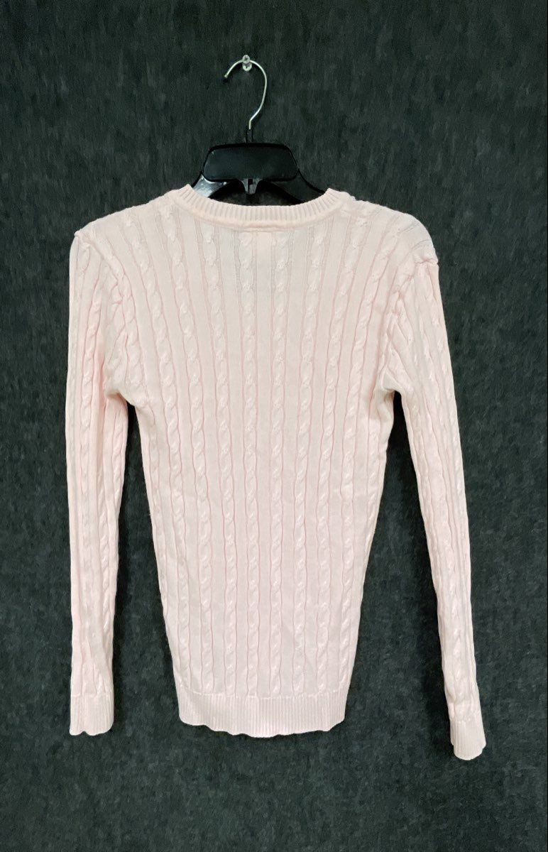 Lacoste Women's V-Neck Cable Knit Sweater Light Pink Size 6