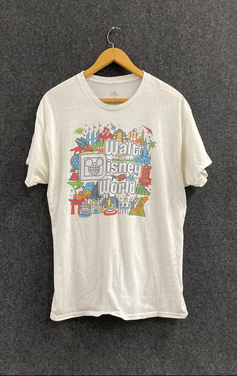 Disney Walt Disney World Attraction History Timeline T-Shirt White Cotton XL