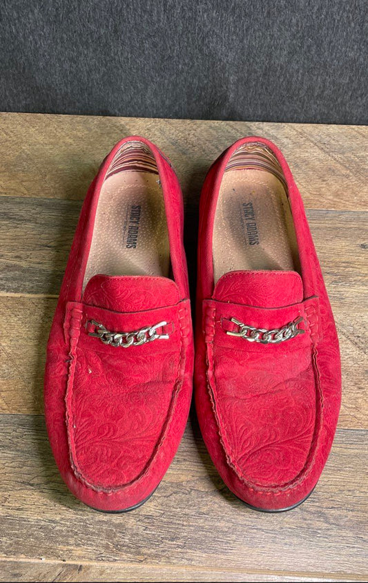 Stacy Adams Clem Red Suede Paisley Chain Driving Loafers Mens Size 11