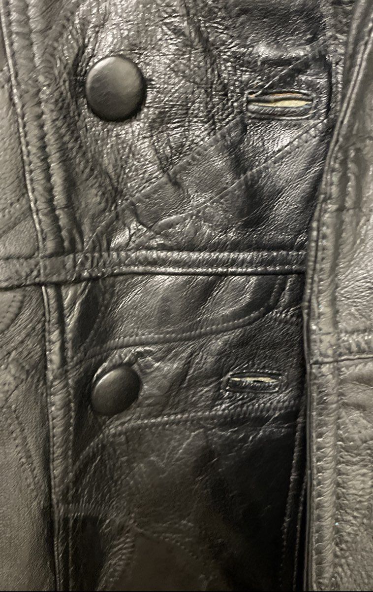 Vintage 90s Men's Black Patchwork Genuine Leather 3/4 Jacket Coat Sz L