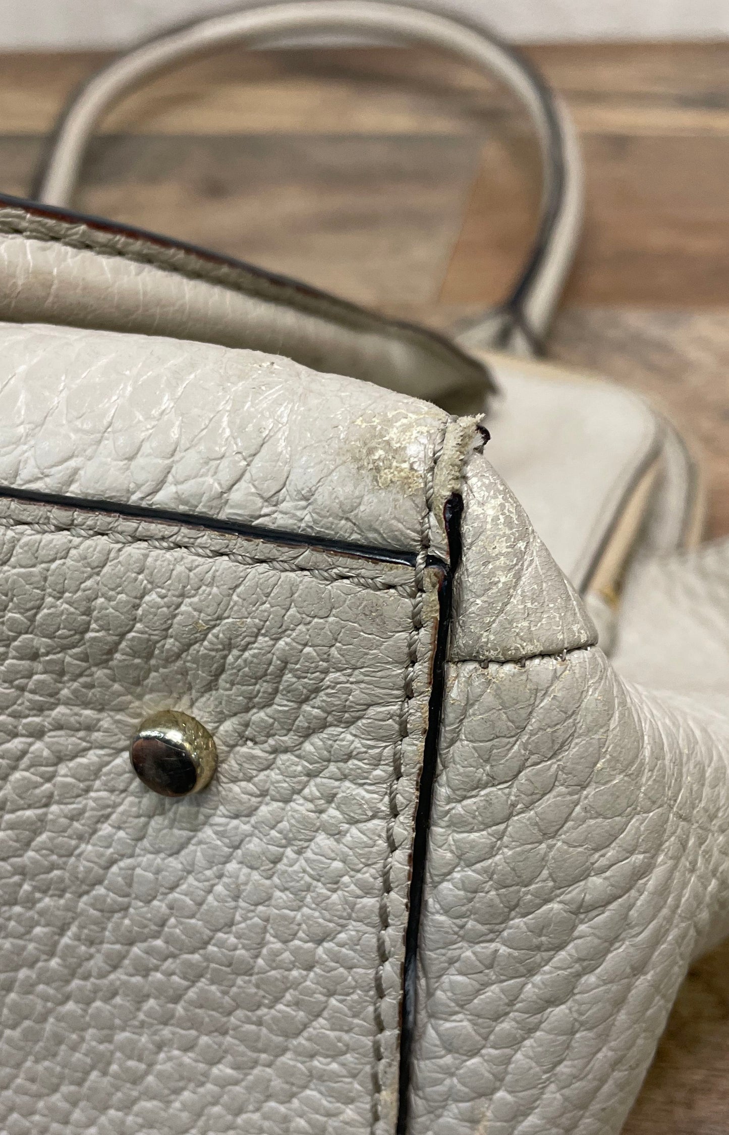 Kate Spade Grey Pebbled Leather Tassel Satchel Tote Bag Gold Hardware