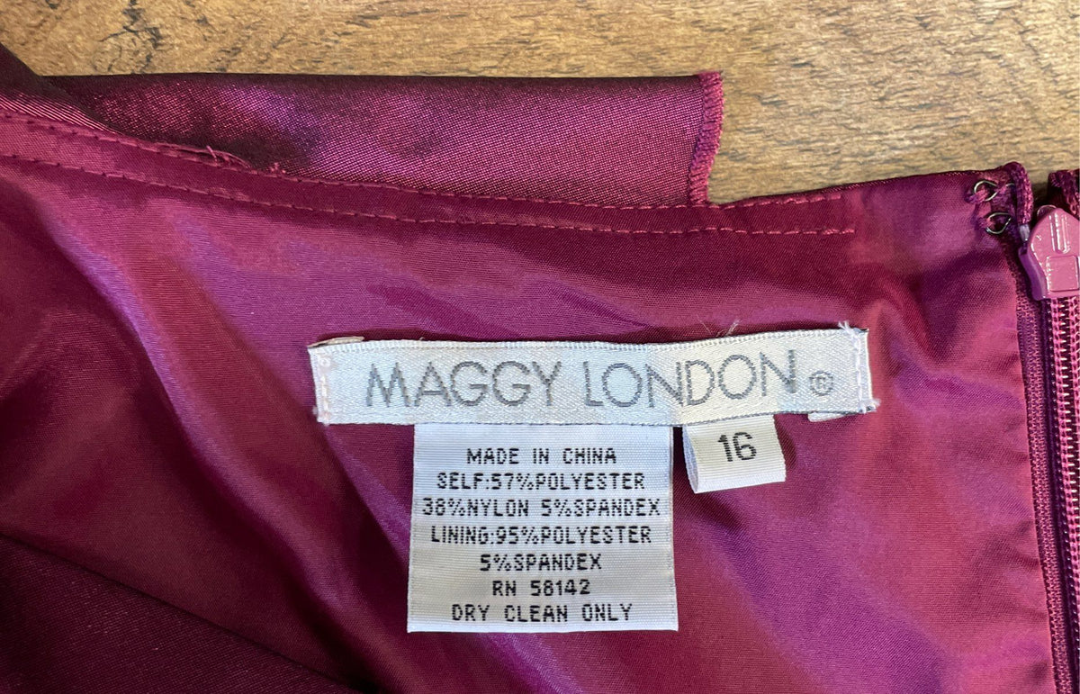 Maggy London Women's Purple Ruffled Metallic Sheen Ruched V-Neck Dress Sz 16 NWT