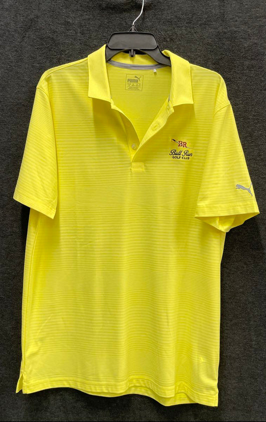 Puma Men's Golf Polo Shirt Yellow Bull Run Golf Club Striped Size L
