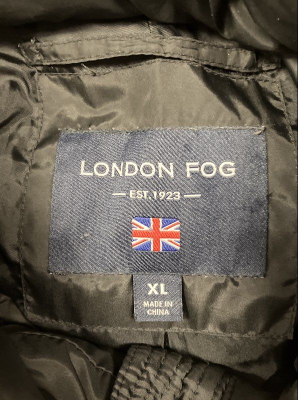 London Fog Women's Black Chevron Quilted Faux Fur Hood Puffer Coat Sz XL