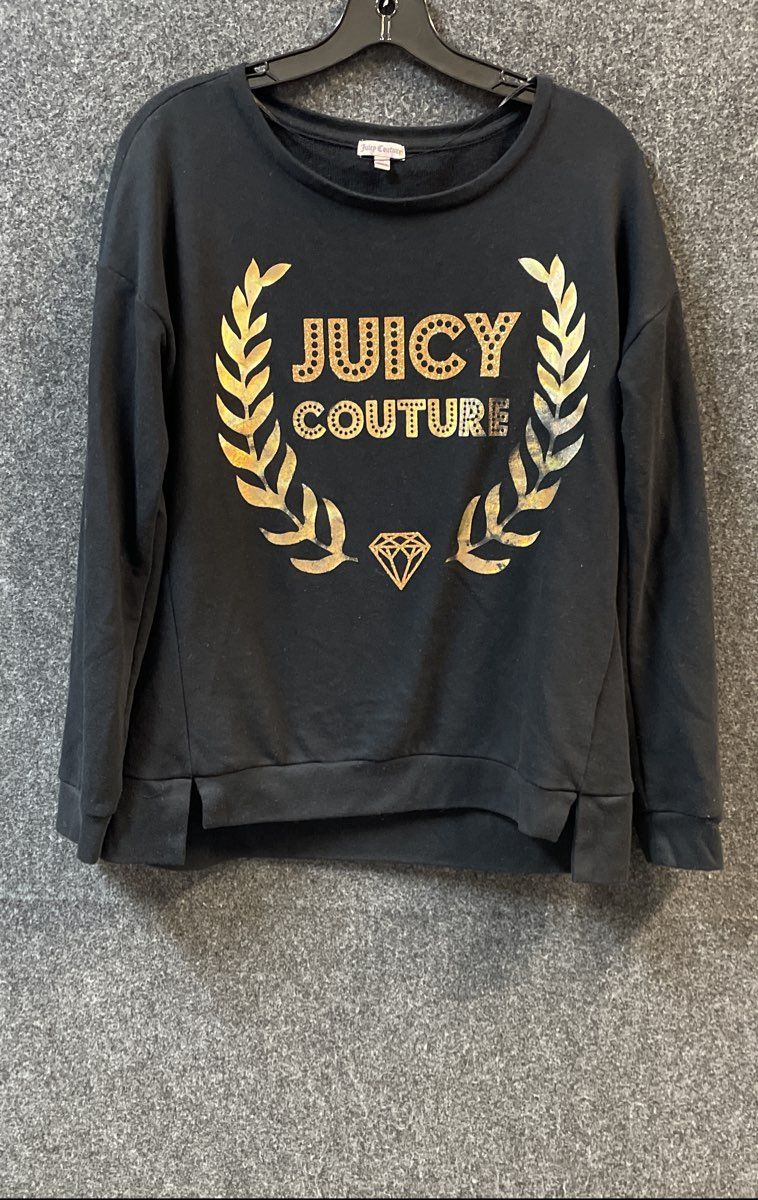 Juicy Couture Women's Black Gold Foil Laurel Wreath Logo Sweatshirt Sz XL