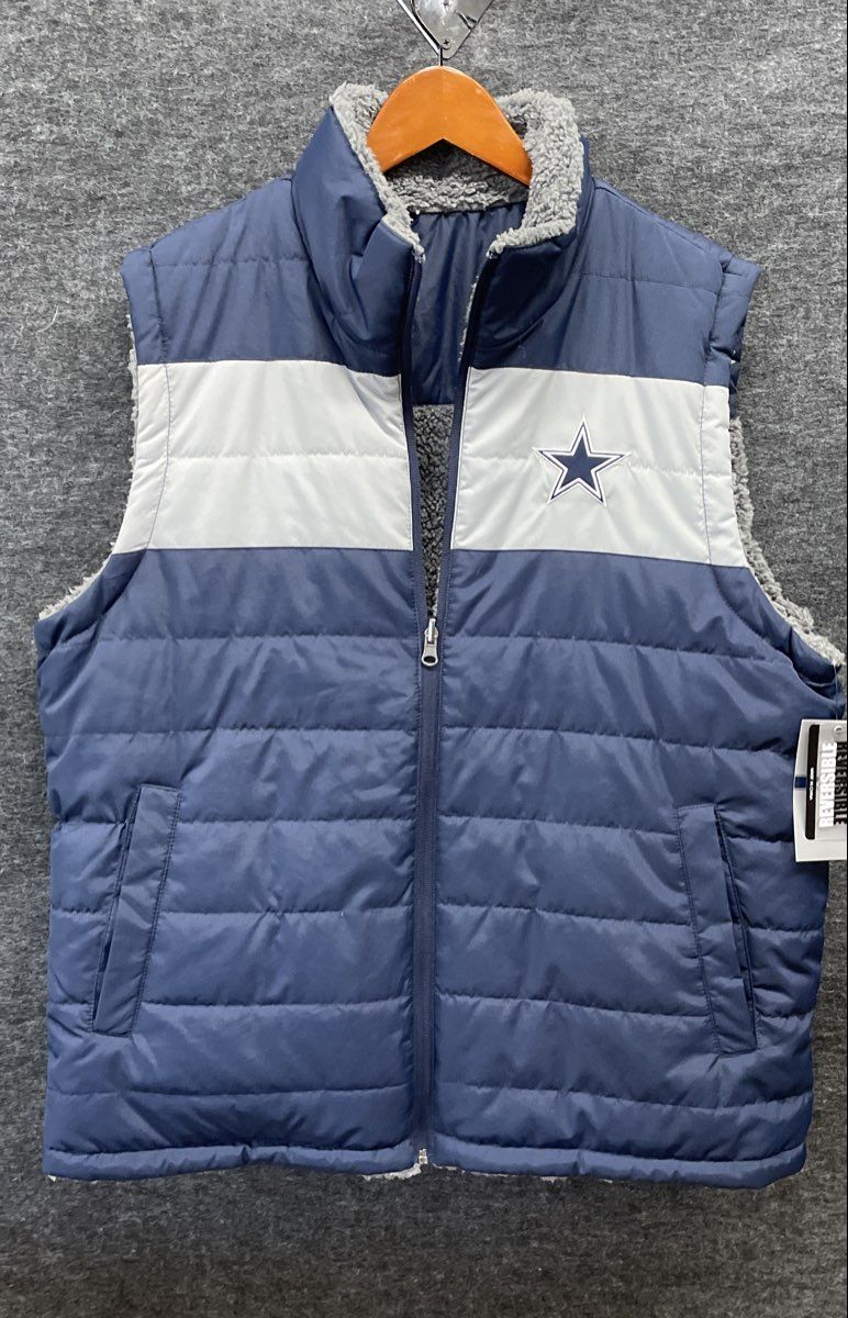 NFL Dallas Cowboys Men's Blue Reversible Puffer Vest Sherpa Fleece Quilted NWT